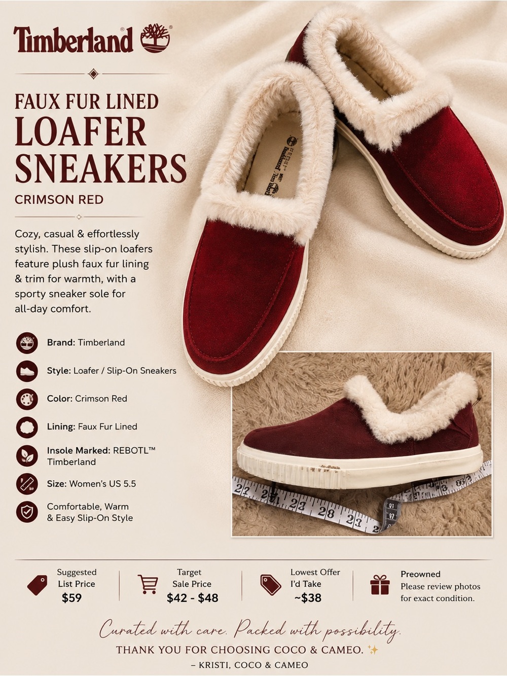 Timberland Women's Chestnut Suede Slip-On Slippers with Cream Fur Trim - Picture 2 of 11